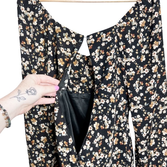 Lush Women's Floral Long Sleeve Bra Bodice Tie Fit & Flare Boho Flowy Mini Dress - Picture 11 of 16